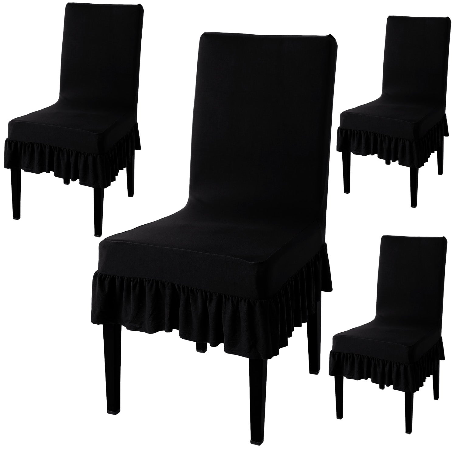 Elastic Stretchable Dining Chair Cover with Frill, Black