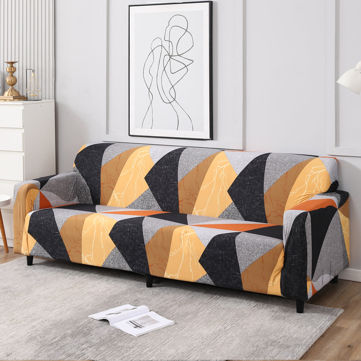 Multicolor Geometric Abstract, non slip, elastic 4 seater sofa cover​s