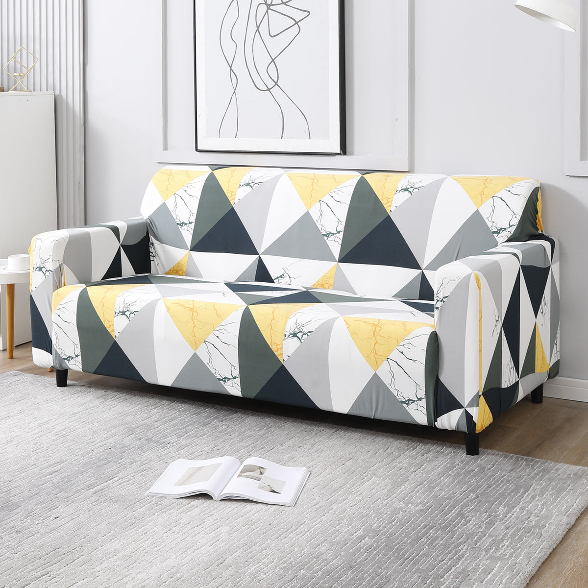 Geometric Multi full fitted stretchable three seater sofa cover