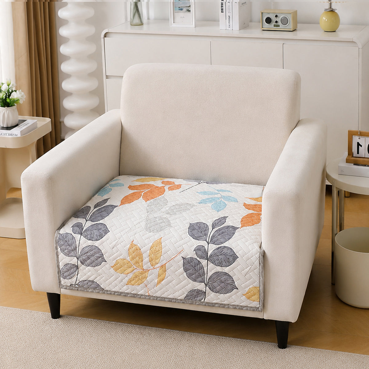 'Homehues' Printed Quilted Sofa Cover Mats, Multicolor Leaves