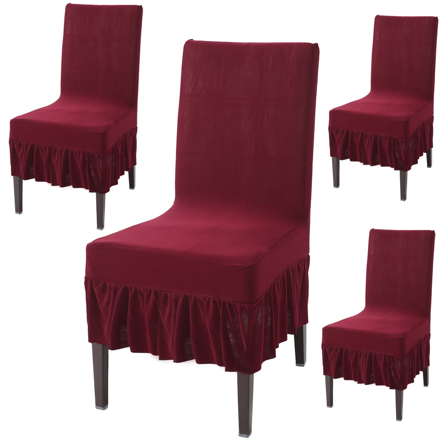 Elastic Stretchable Dining Chair Cover with Frill, Maroon