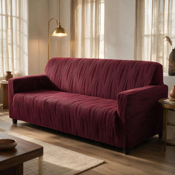 Nestiva Series 200gsm Knitting Jacquard Sofa Cover 1/2/3/4 Seater Fully Covered, Burgundy