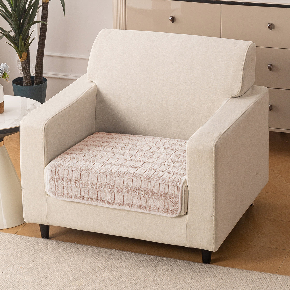 'Plush Haven' Premium Anti Slip Sofa Cover Mat, Beige