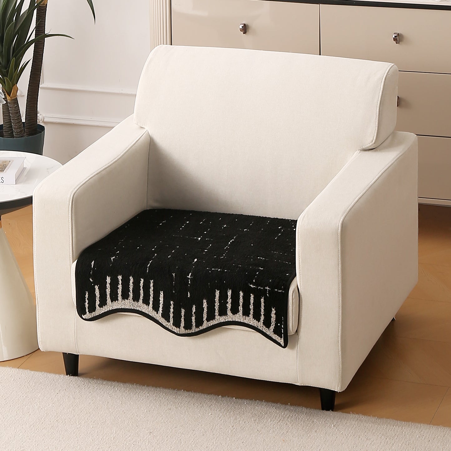 Premium Supple Soft Wavy Sofa Cover Mat, Black
