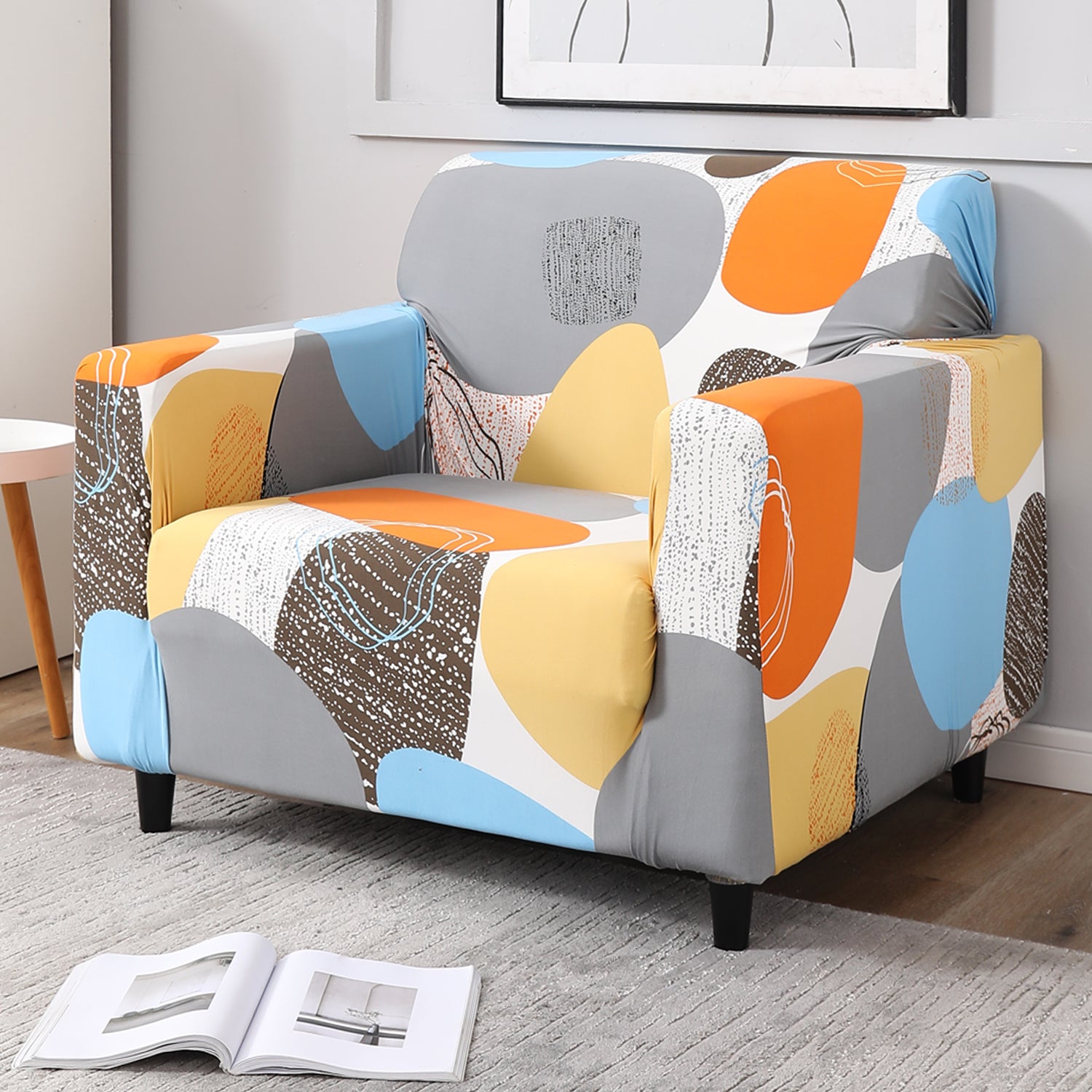 Multicolor Pebbles Print stretchable single sofa cover​