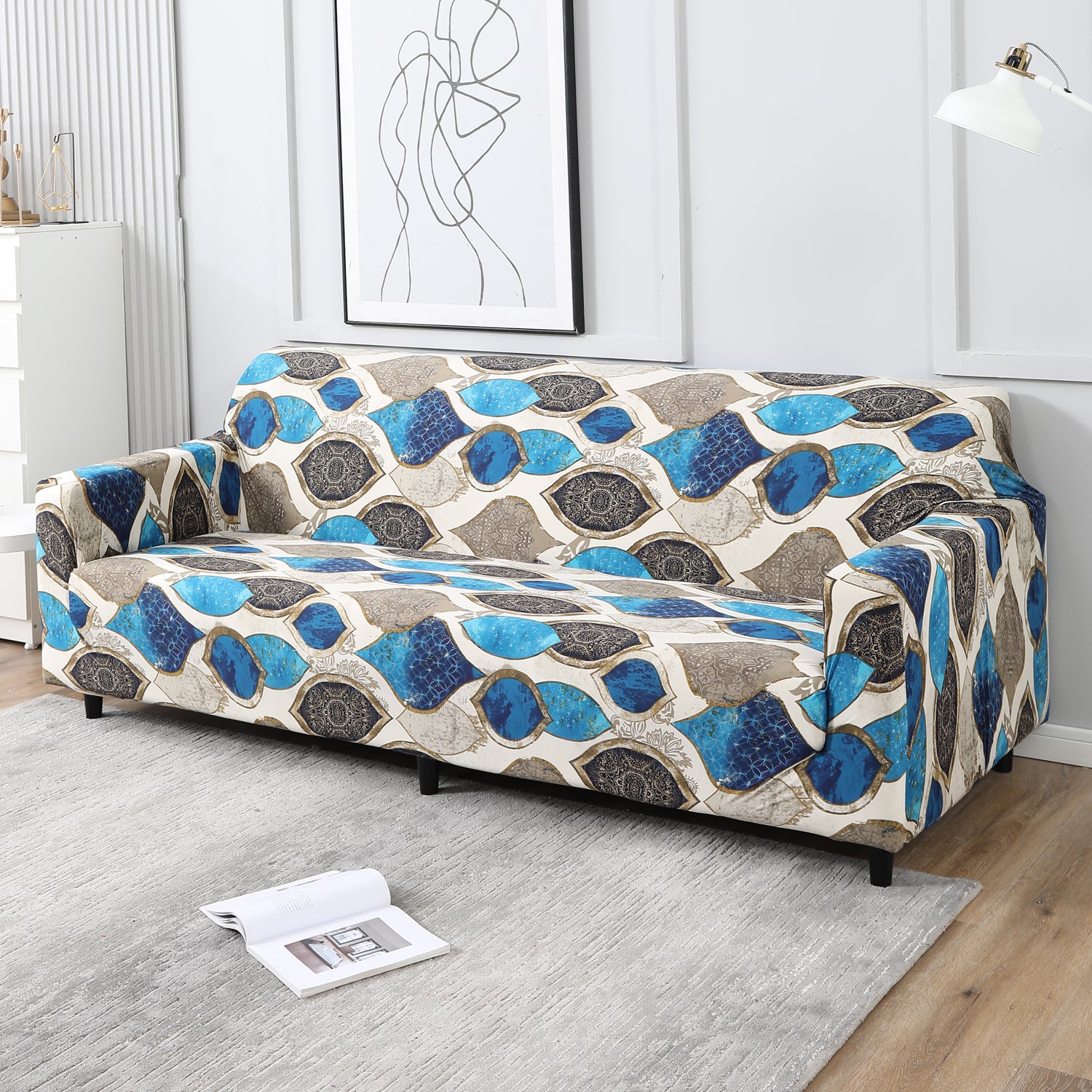 Egyptian Art non slip elastic 3 seater sofa cover