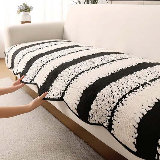 Luxury Wavy Plush Anti-Slip Sofa Cover Mats - Black