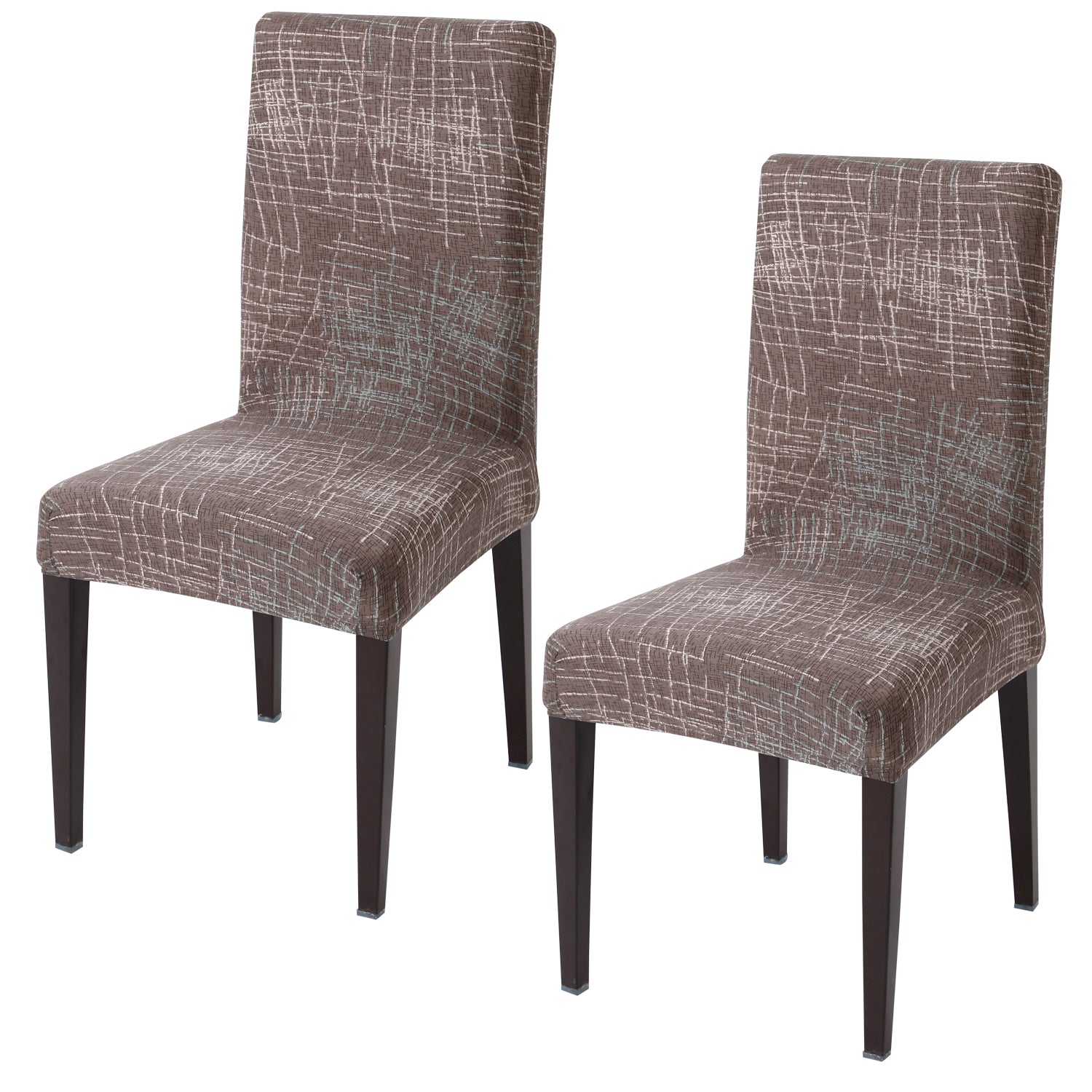 Elastic Stretchable Dining Chair Cover, Abstract Lines Brown