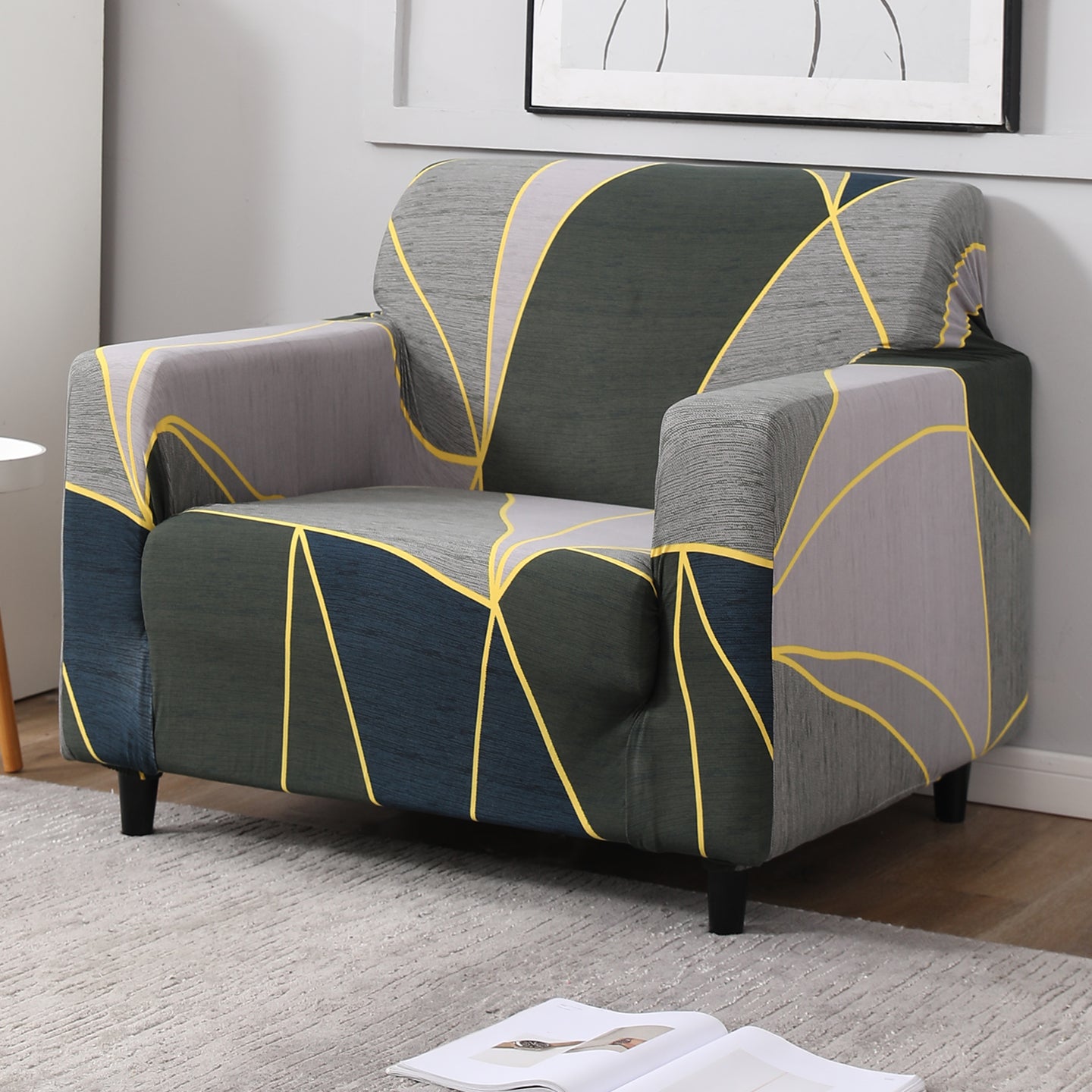Seaweed Geometric Abstract stretchable single sofa cover​
