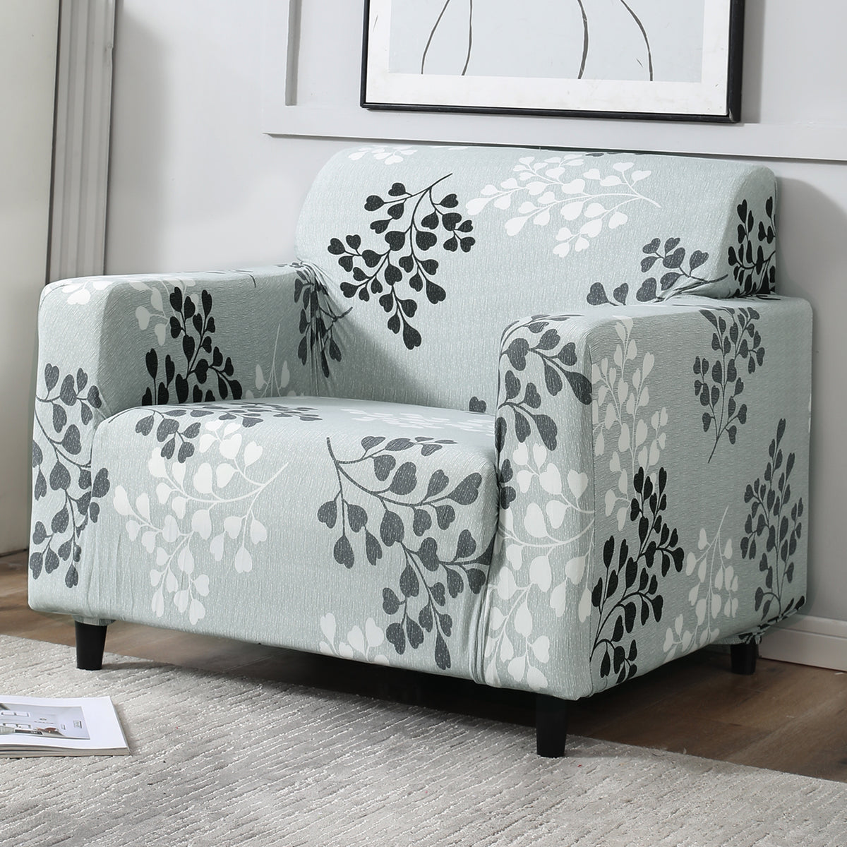 Grey Leaves Printed stretchable single sofa cover​