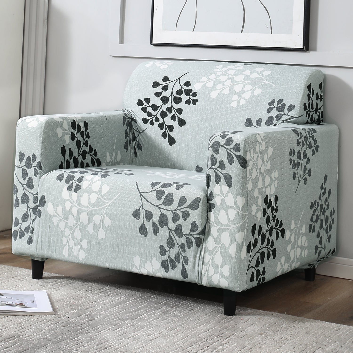 Grey Leaves Printed stretchable single sofa cover​