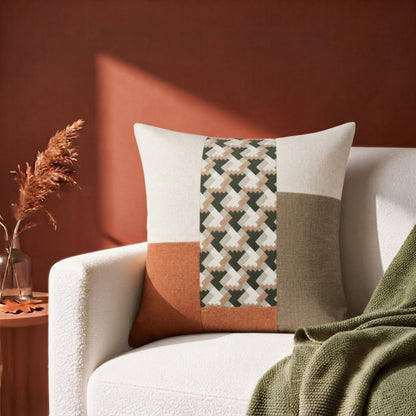 HOKIPO Color Block Geometric Cushion Cover | 16x16 Inch | Modern Throw Pillow Cover, Ochre & Beige