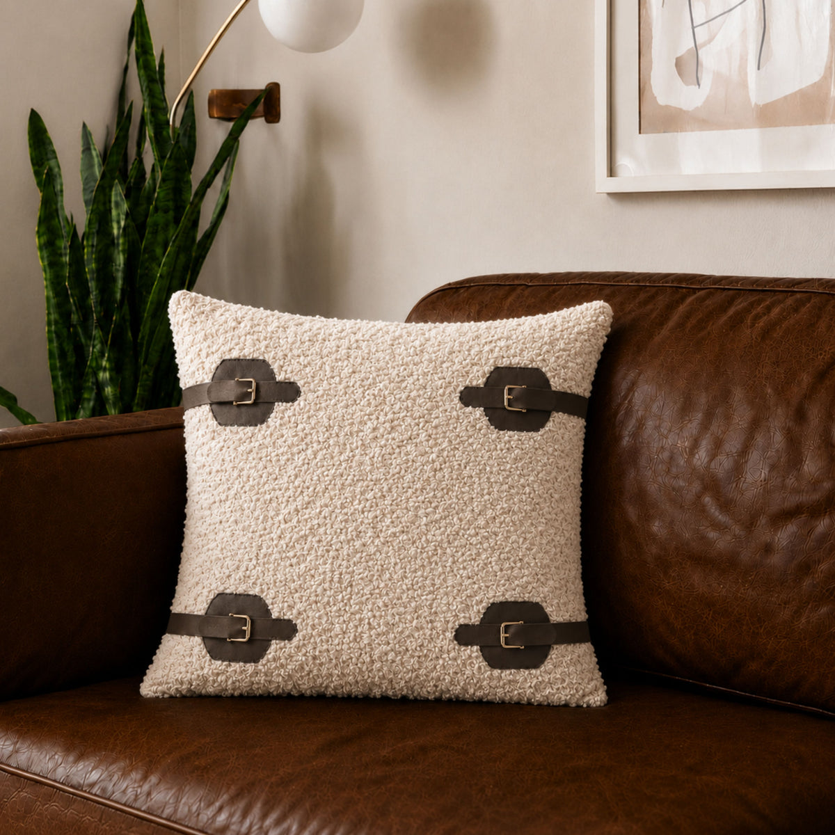 HOKIPO Boucle Cushion Cover 16x16 Inch for Sofa, Ivory