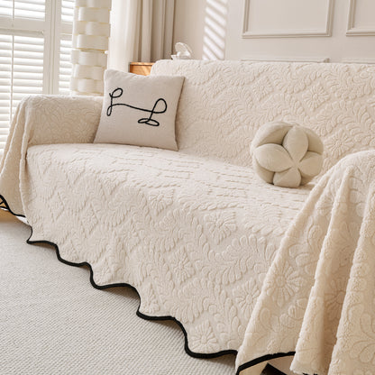 Buy Light Cream Colour Wavy Petal Crest Series Plush Sofa Throw | HOKIPO