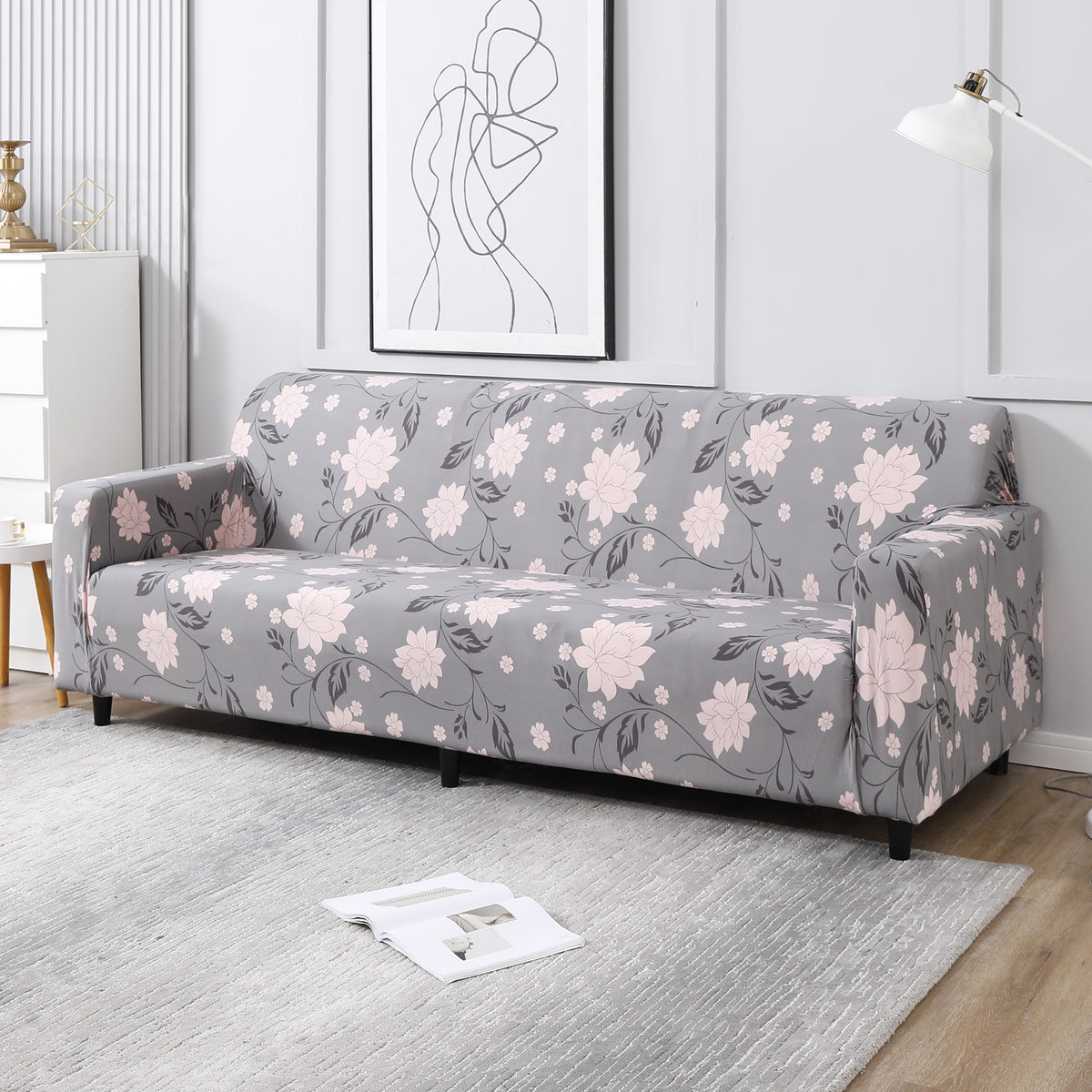 Grey Dahila, non slip, Stretchable 4 seater sofa cover​s