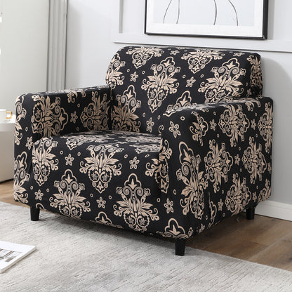 Black Damask Printed non slip elastic 1 seater sofa cover​