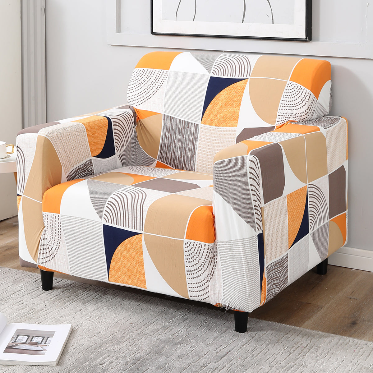 Square Abstract non slip elastic 1 seater sofa cover​