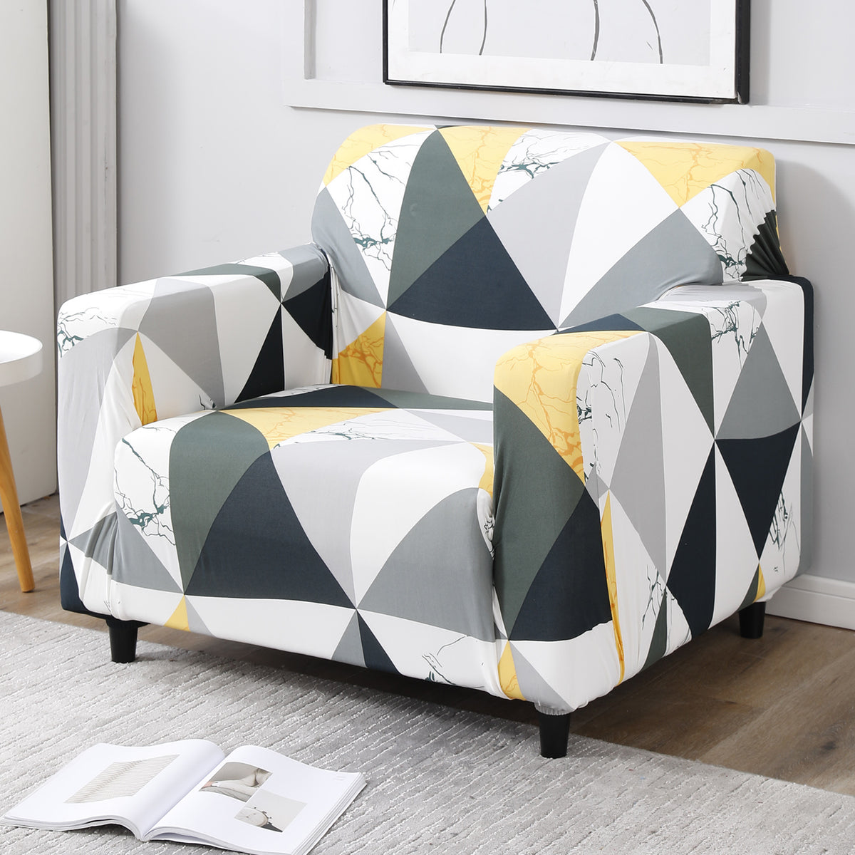 Geometric Multi non slip elastic 1 seater sofa cover​