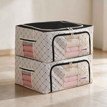Folding Cloth Storage Box and Organizer for Wardrobe - Ivory Noir