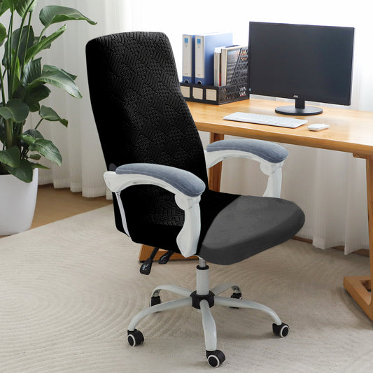 Office Chair Cover for Executive Chair (High-Back) – 170 GSM Stretchable Jacquard – Washable & Anti-Slip – Fits Big & Tall Office Chairs, Black