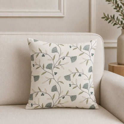 HOKIPO Botanical Embroidered Cushion Cover 16x16 in, Teal