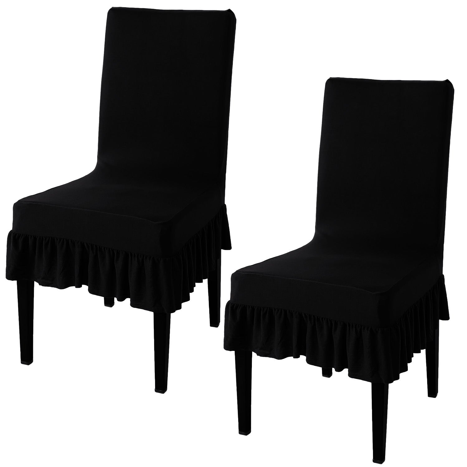Elastic Stretchable Dining Chair Cover with Frill, Black