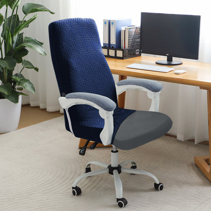 Office Chair Cover for Executive Chair (High-Back) – 170 GSM Stretchable Jacquard – Washable & Anti-Slip – Fits Big & Tall Office Chairs, Navy Blue