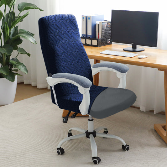 Office Chair Cover for Executive Chair (High-Back) – 170 GSM Stretchable Jacquard – Washable & Anti-Slip – Fits Big & Tall Office Chairs, Navy Blue