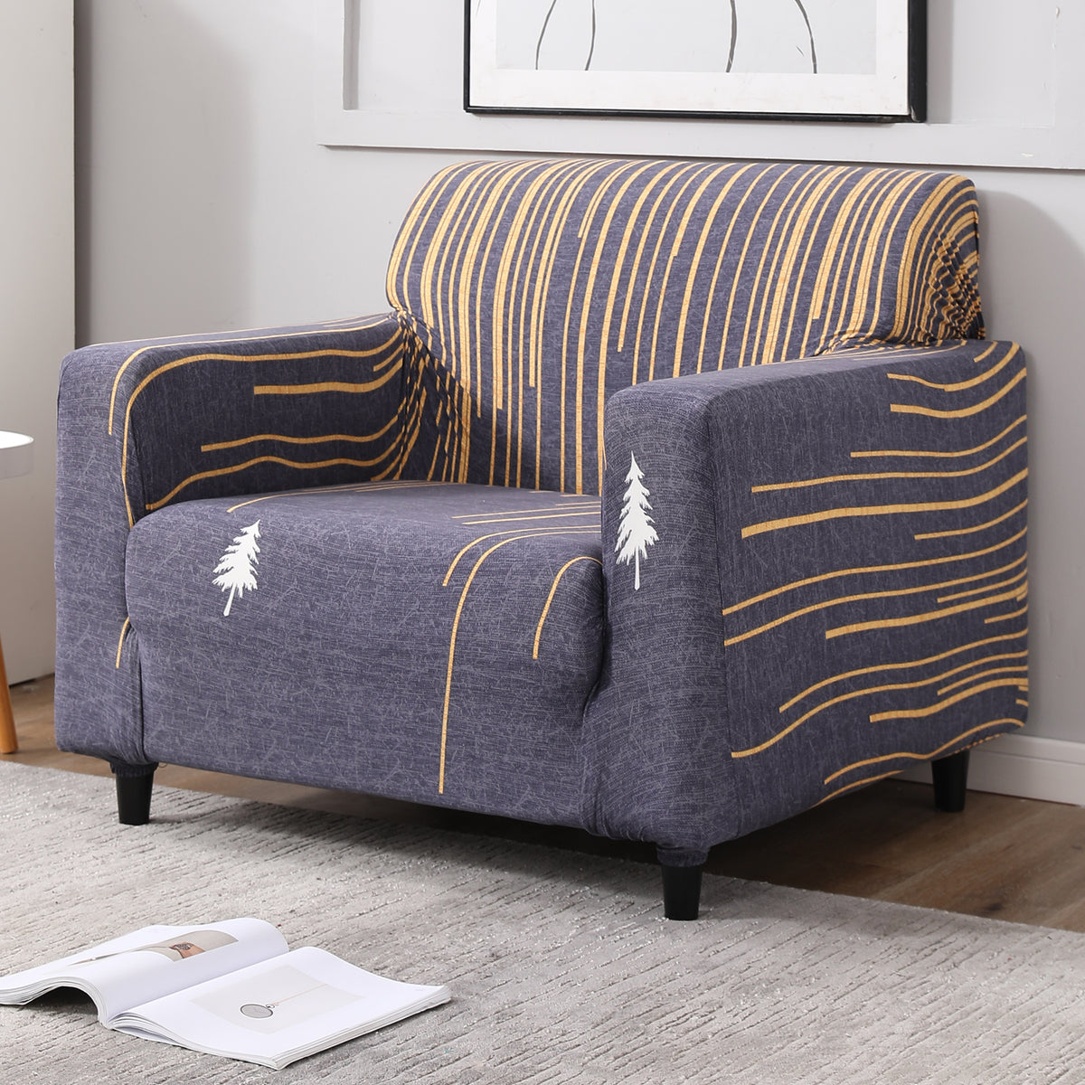 Midnight Blue Lines stretchable single sofa cover​
