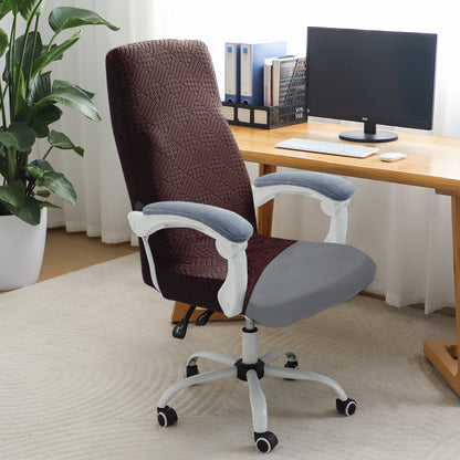 Office Chair Cover for Executive Chair (High-Back) – 170 GSM Stretchable Jacquard – Washable & Anti-Slip – Fits Big & Tall Office Chairs, Brown