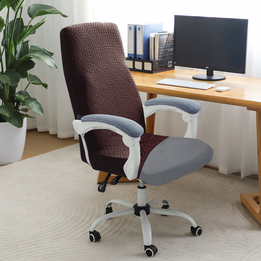 Office Chair Cover for Executive Chair (High-Back) – 170 GSM Stretchable Jacquard – Washable & Anti-Slip – Fits Big & Tall Office Chairs, Brown