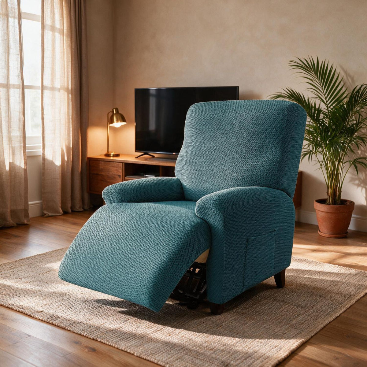 Turquoise Jacquard Recliner Sofa Cover | Non-Slip & Full Fitted
