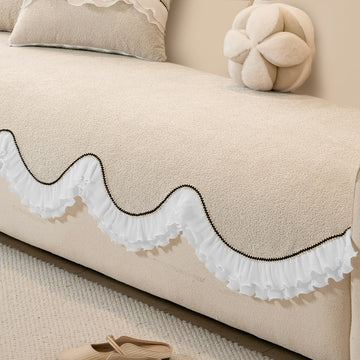French Classic Frill Wavy Sofa Cover Mat, Champagne Beige