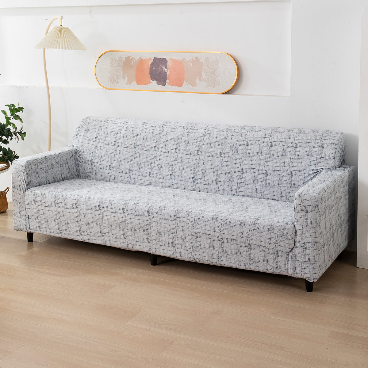Abstract Grey Lines Printed, non slip, elastic 4 seater sofa cover​s