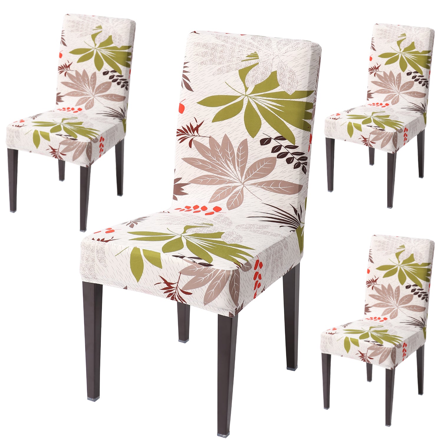 Elastic Stretchable Dining Chair Cover, Ivory Colorful Leaves