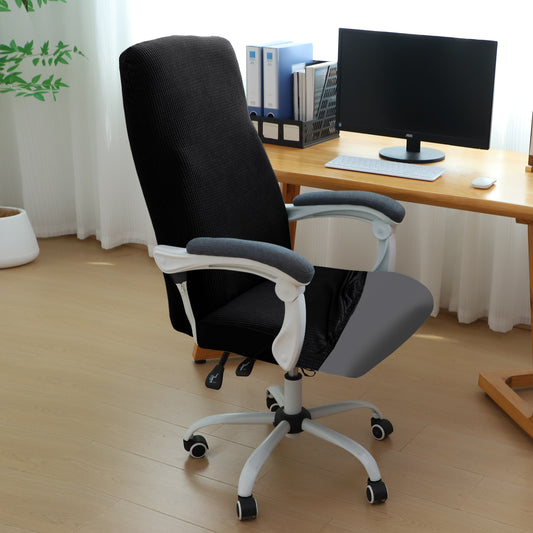 Water Repellent Office Chair Cover for Executive Chair (High-Back) – 210 GSM Stretchable Jacquard – Washable & Anti-Slip – Fits Big & Tall Office Chairs, Black