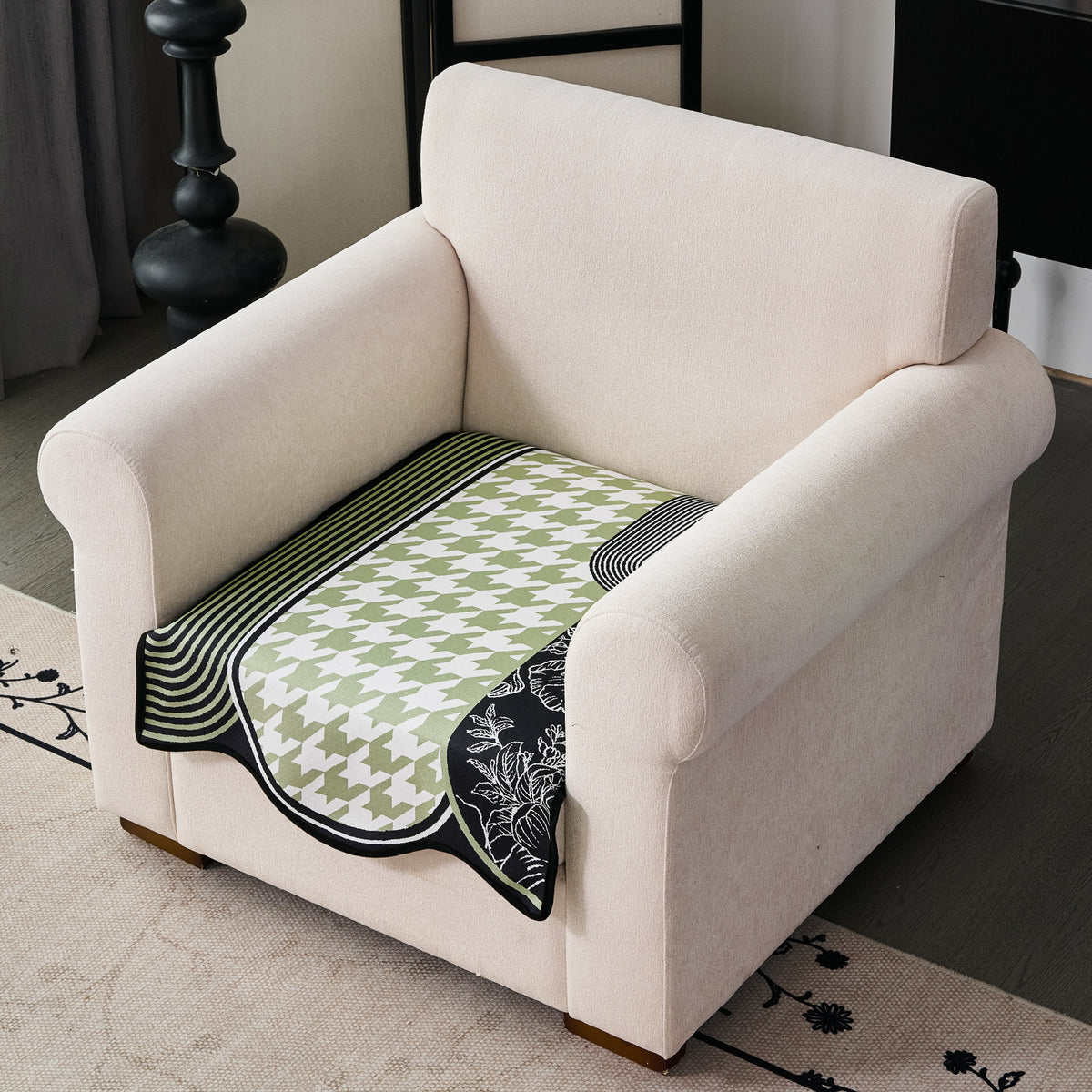 Arcea Chenille With Curved Edges Sofa Cover Mat, Sage Curve