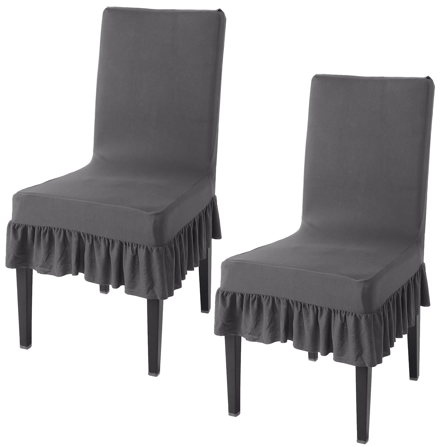 Elastic Stretchable Dining Chair Cover with Frill, Fossil Grey