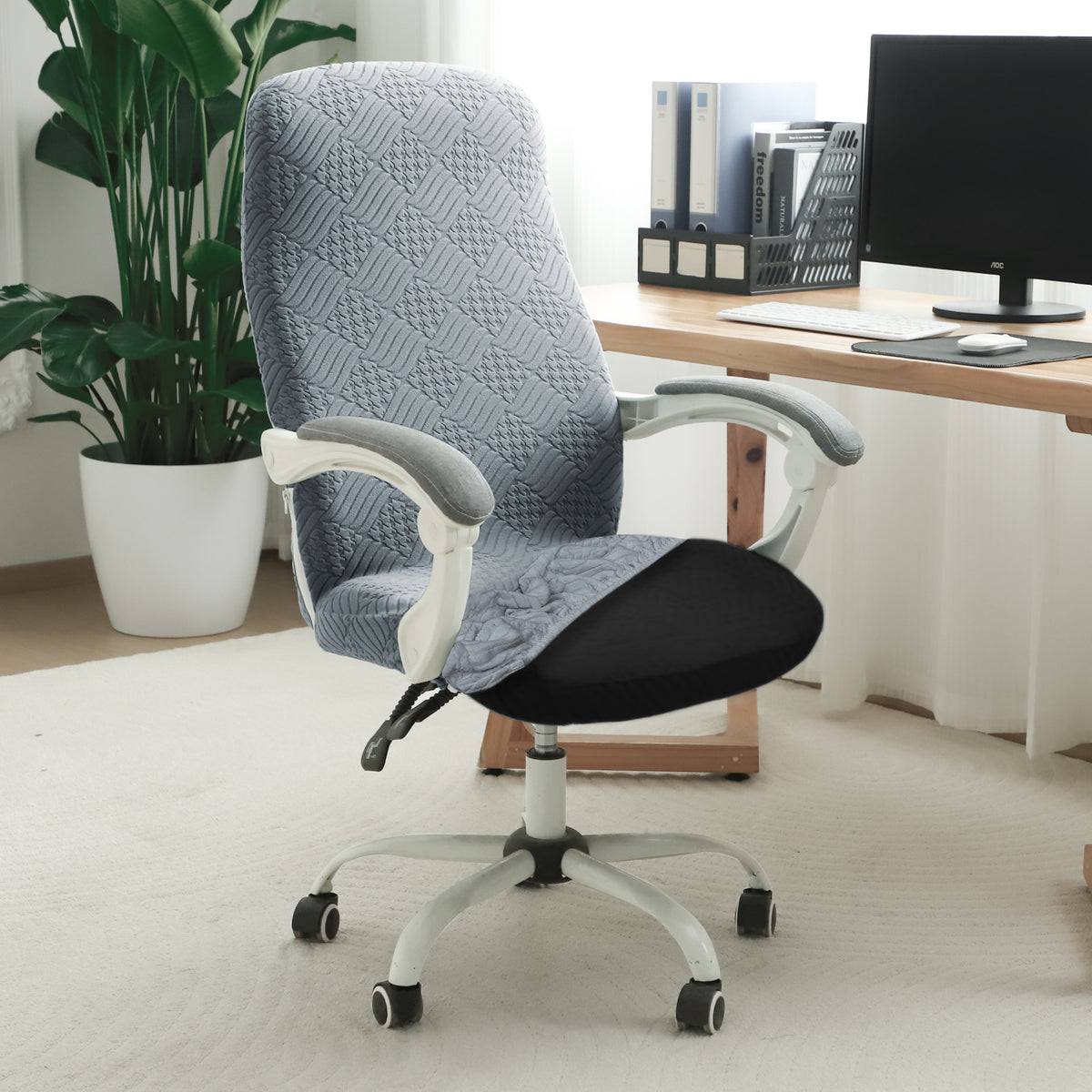 Office Chair Cover for Desk Chair (Mid-Back) – 170 GSM Stretch Jacquard – Washable, Durable & Anti-Slip – Fits Mid-Back Office Chairs, Light Grey