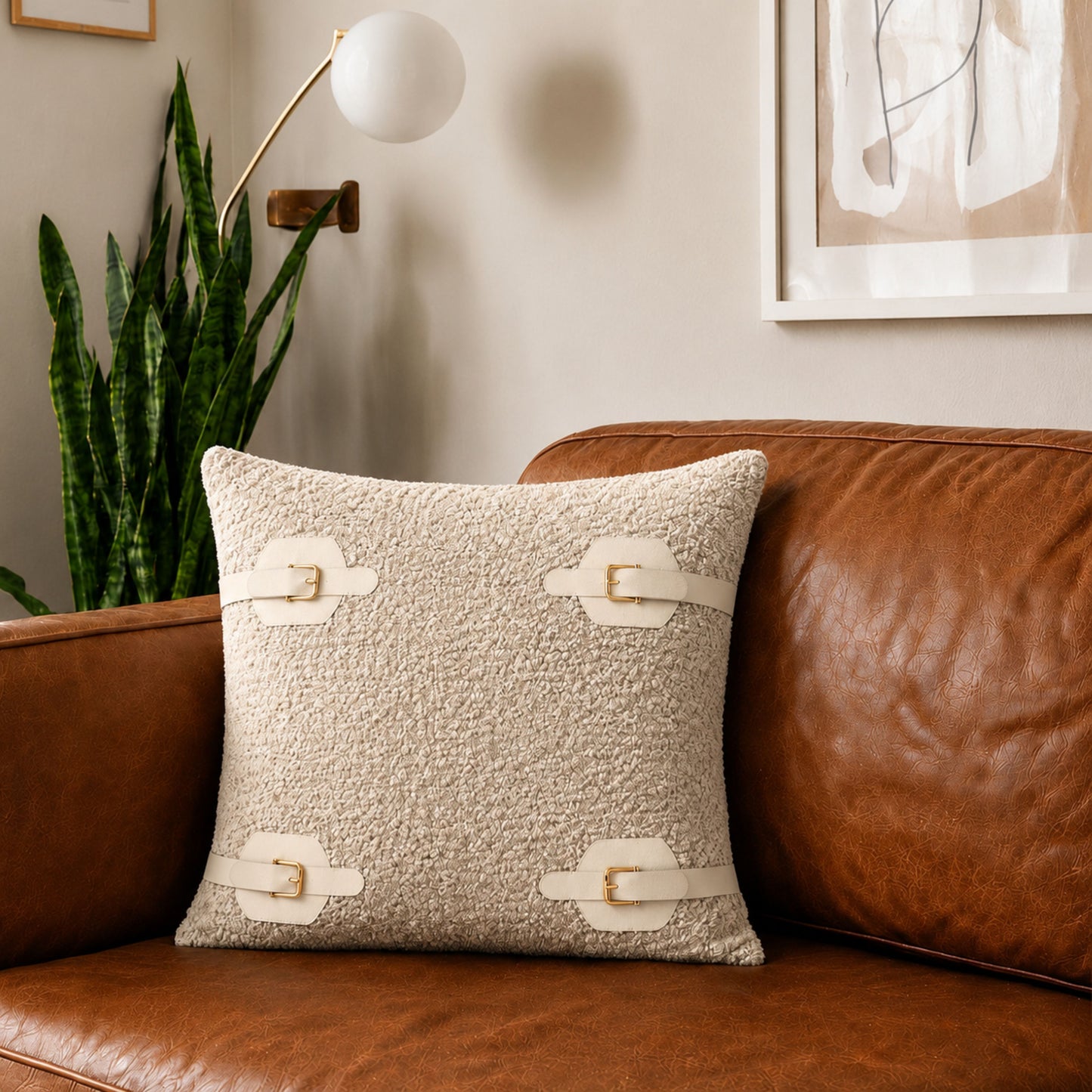 HOKIPO Boucle Cushion Cover 16x16 in for Sofa, Beige