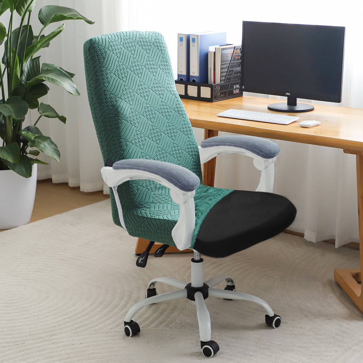 Office Chair Cover for Executive Chair (High-Back) – 170 GSM Stretchable Jacquard – Washable & Anti-Slip – Fits Big & Tall Office Chairs, Green