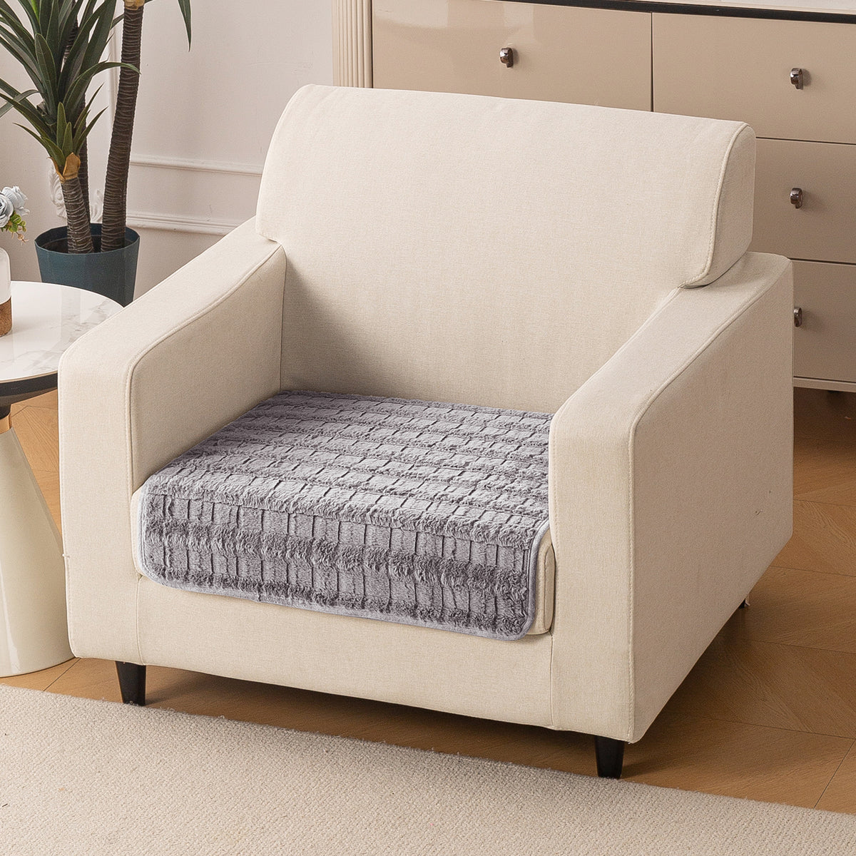 'Plush Haven' Premium Anti Slip Sofa Cover Mat, Light Grey