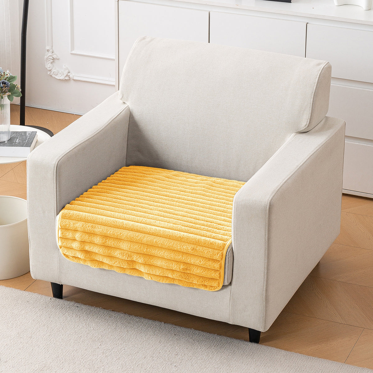 Faux Rabbit Fur Plush Anti-Slip Sofa Mat |Snuggle Fur Mustard Yellow