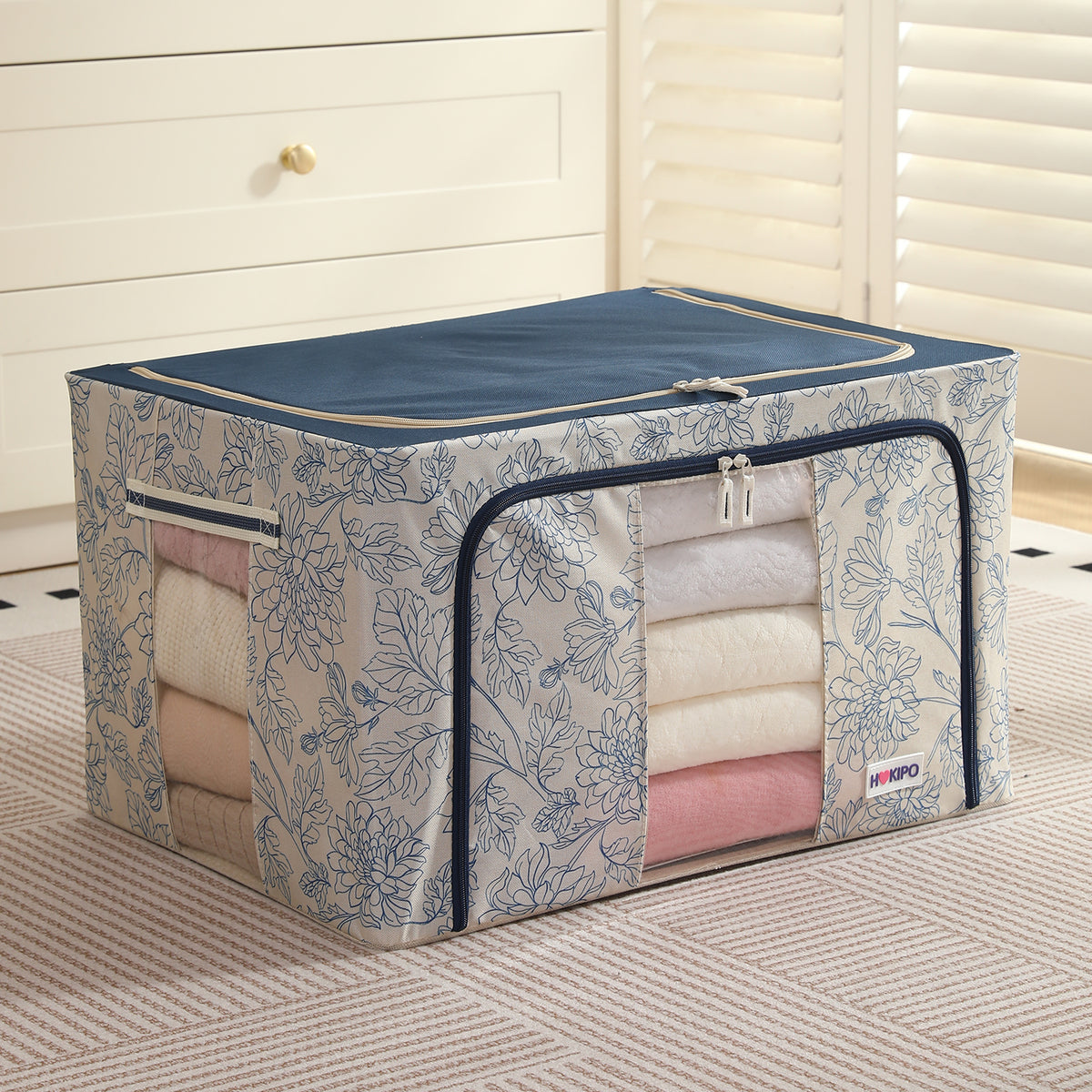 Foldable Cloth Storage Organizer for Wardrobe, Blue Blossom