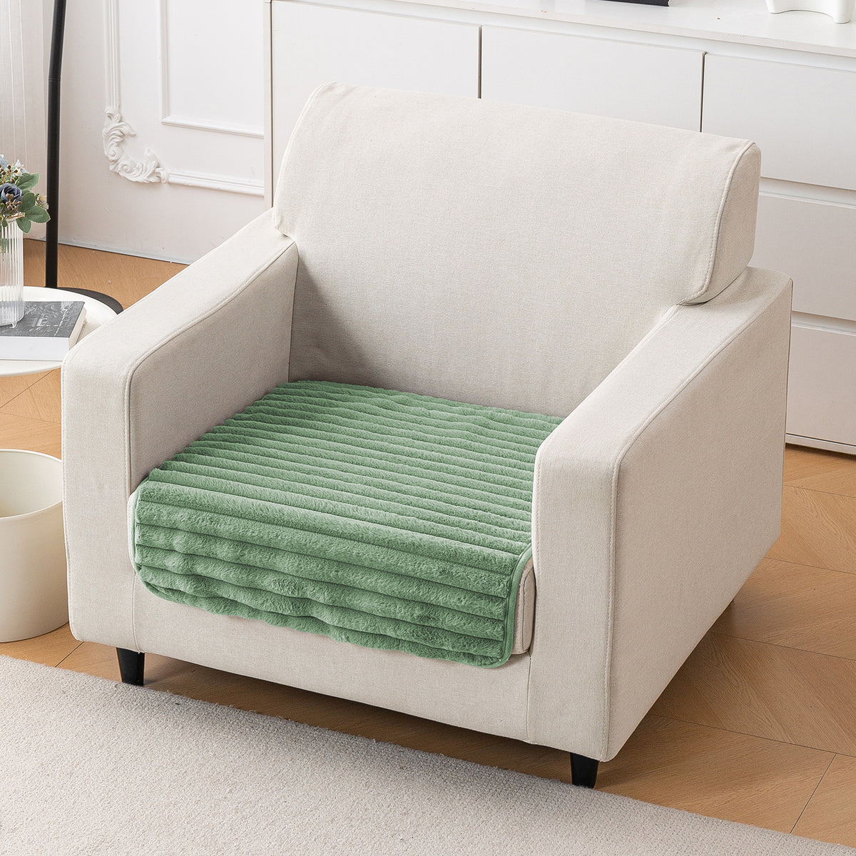 Faux Rabbit Fur Plush Anti-Slip Sofa Mat |Snuggle Fur Sage Green