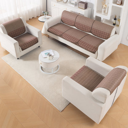 Premium Quilted 5 (3+1+1) Seater Sofa Cover Set with Foam Filling | 'Comfort Grid', Rose Taupe