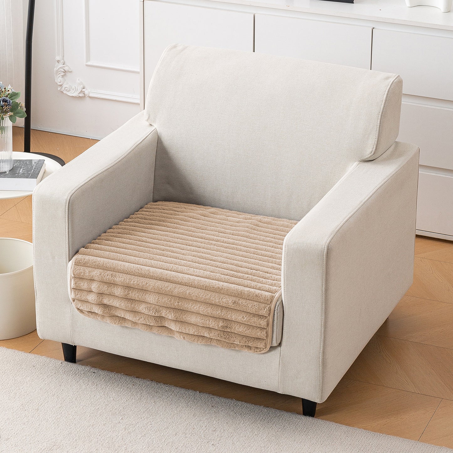 Faux Rabbit Fur Plush Anti-Slip Sofa Mat |Snuggle Fur Sand Brown