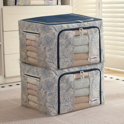 Foldable Cloth Storage Organizer for Wardrobe, Blue Blossom