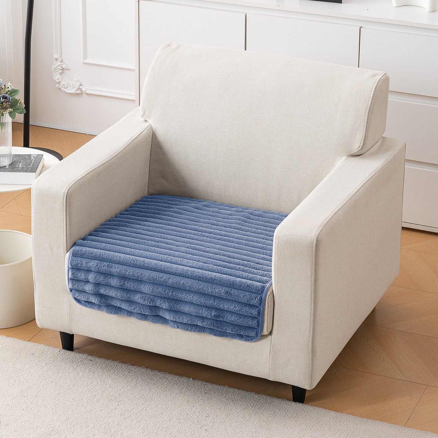 Faux Rabbit Fur Plush Anti-Slip Sofa Mat |Snuggle Fur Denim Blue