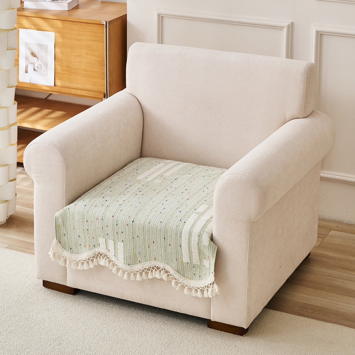 DreamWave Chenille with Tassels Sofa Cover Mat, Pistachio Green